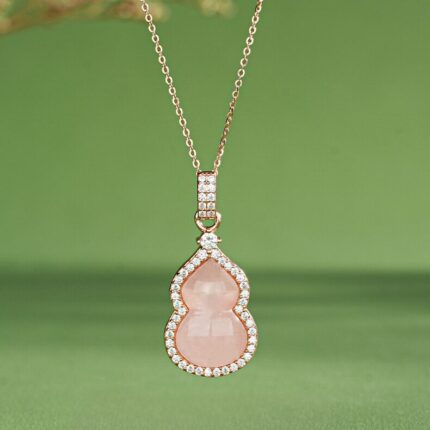 Sweet Love Rose Quartz Gourd S925 Silver Necklace