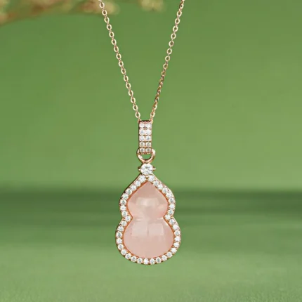 Sweet Love Rose Quartz Gourd S925 Silver Necklace
