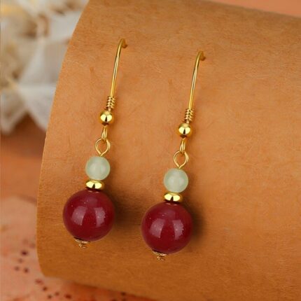 S925 Gold Plated Natural Cinnabar Earrings