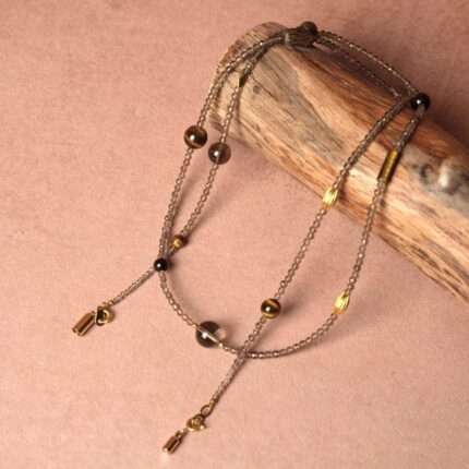 3mm Natural Tiger Eye Tea Crystal Multi-Wrap Necklace Bracelet Adjustable 75-90cm