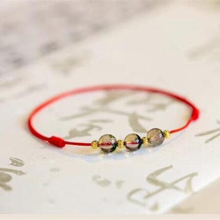 Green Phantom Crystal Anklet 6mm Bead Adjustable 18-32cm