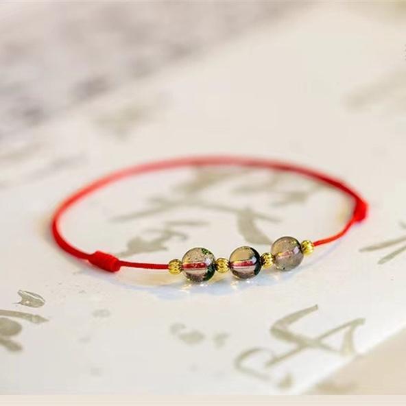 Green Phantom Crystal Anklet 6mm Bead Adjustable 18-32cm