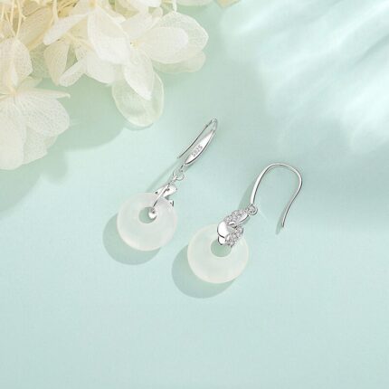 Peaceful Blessing S925 Silver Butterfly White Agate Peace Lock Earrings