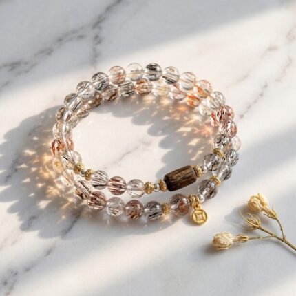 Double Wrap Black Gold Super Seven Crystal Bracelet DaoEast