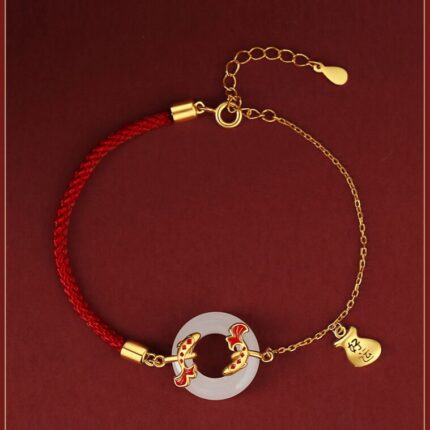 1. Blessed Luck S999 Silver Koi White Agate Peace Lock Bracelet