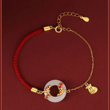 1. Blessed Luck S999 Silver Koi White Agate Peace Lock Bracelet