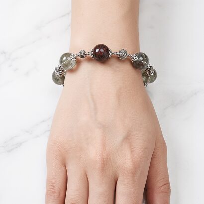 Handmade oxidized silver tassel bracelet green phantom abundance design