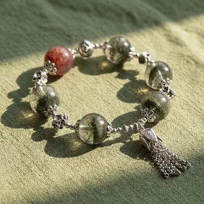 Abundance Totem green phantom red hematoid quartz bracelet DaoEast