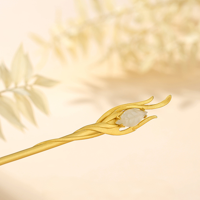 Phoenix feather hairpin scale, 14cm length, gold-plated silver hair ornament proportions