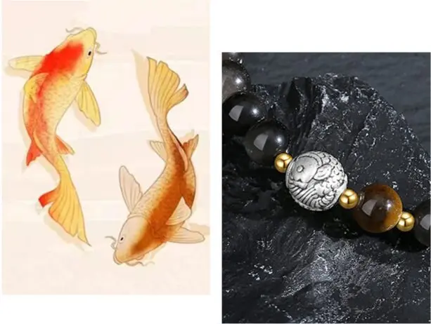 Sterling silver koi fish charm, hand-carved relief on antique-oxidized S925 silver, 9.6mm round koi fish bead