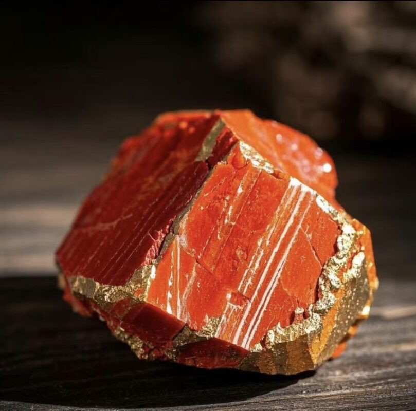 Polished cinnabar carved pendant, deep vermilion red crystal, Chinese traditional jade and mineral carving