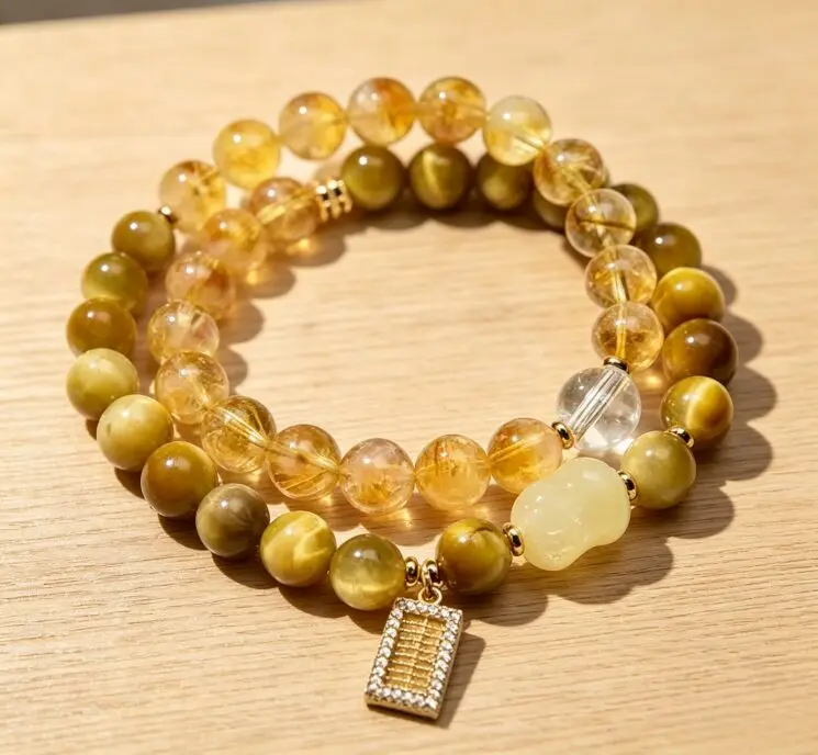 Yellow Rutilated Quartz & Tiger's Eye Multi-Gem Bracelet | DaoEast